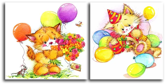 Модульная картина "День рождения котенка"