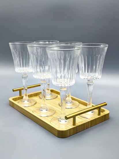 Поднос прямоугольный 30х20 см. из бамбука с золотистыми ручками