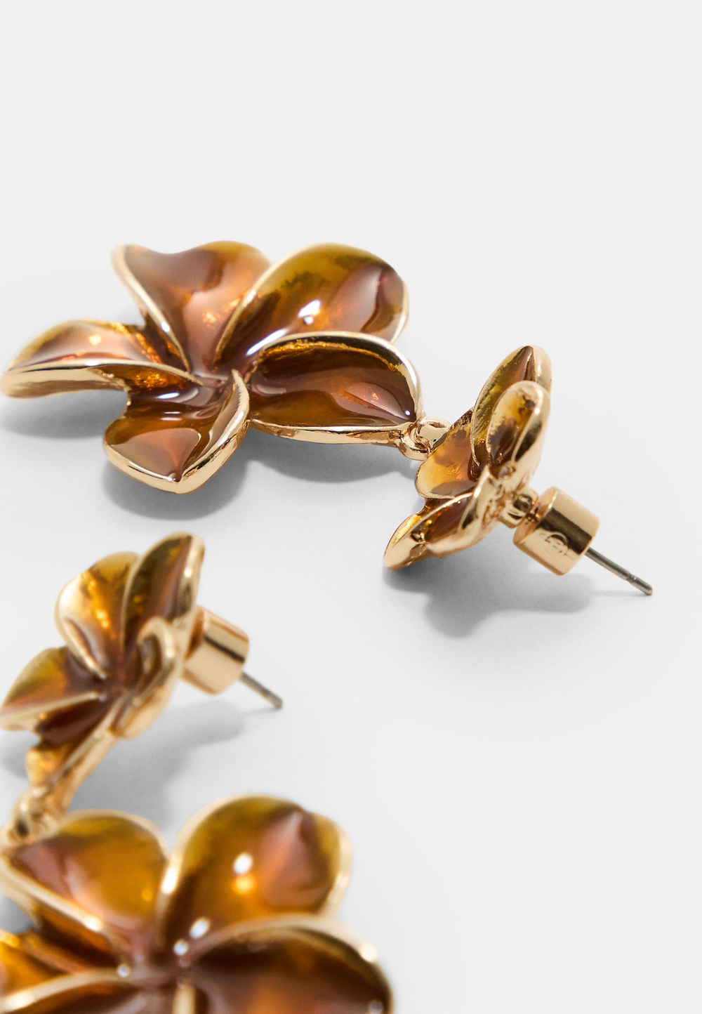 STRADIVARIUS Эмалированные серьги в виде двойных цветов, золотой