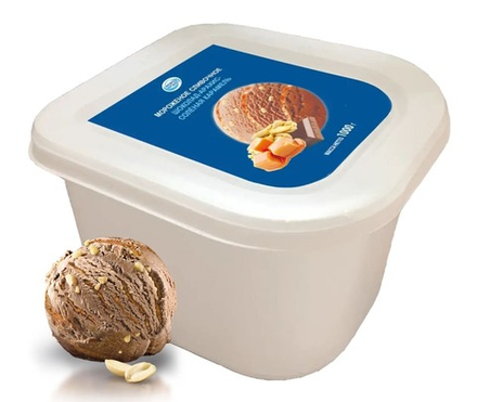 Мороженое сливочное шоколадное с арахисом и соленой карамелью 1кг. кювет Морозпродукт