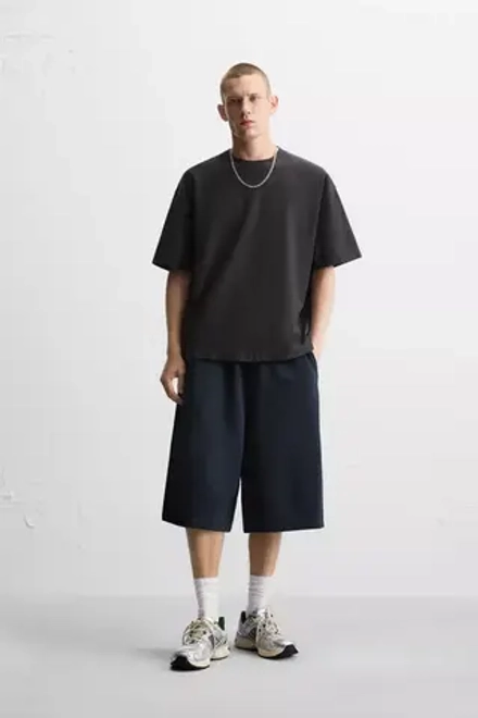 ZARA ФУТБОЛКА BOXY FIT HEAVYWEIGHT, ЧЕРНЫЙ