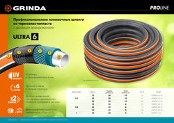 GRINDA ULTRA 6, 1/2″, 15 м, 30 атм, шестислойный, двойное армирование, поливочный шланг, PROLine (429009-1/2-15)