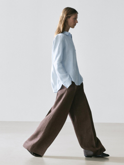 Massimo Dutti Свободная рубашка из 100% льна, небесно-голубой