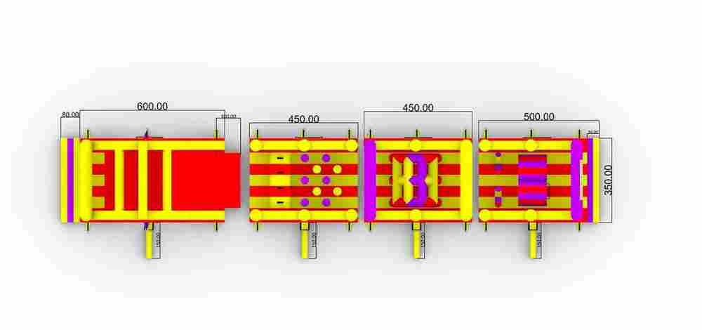 Надувная полоса препятствий “Веселые старты”, 4 отдельных блока, 20*3,5*4,5 м.