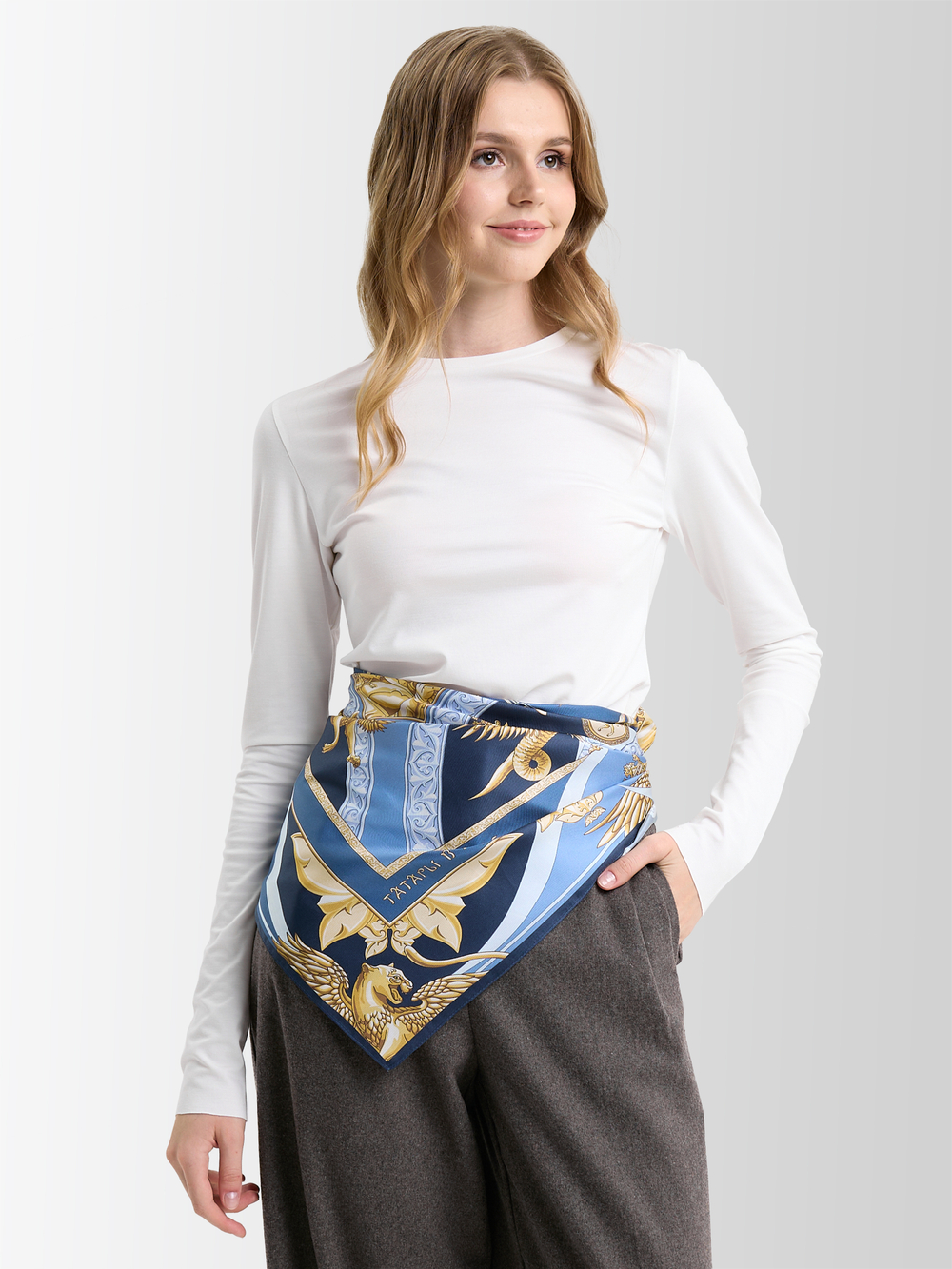 Платок «Казань Драгоценная» серебро 100% шёлк