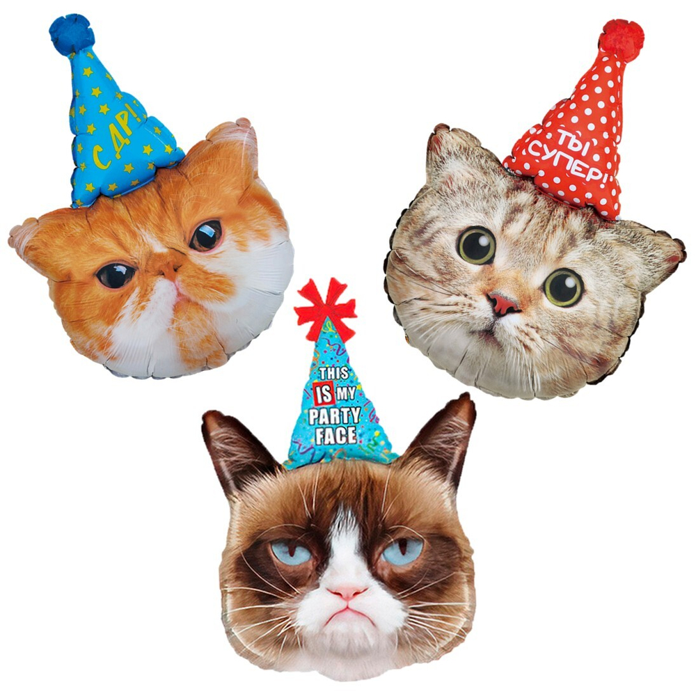 Фольгированные шары-фигуры «Котик в колпачке» в ассортименте, 74–81 см