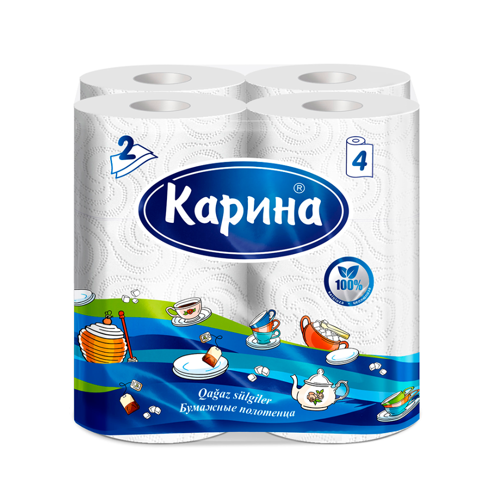 Бумажное полотенце Карина 2 слоя 4 рулона