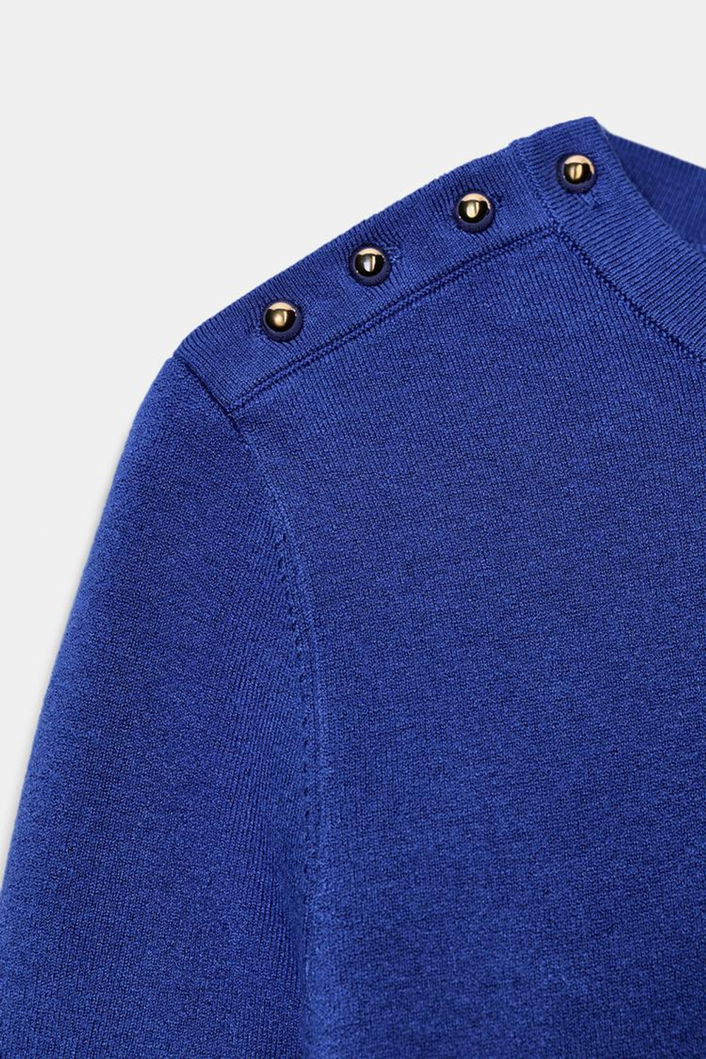 ZARA БАЗОВЫЙ ТРИКОТАЖНЫЙ СВИТЕР С КОРОТКИМИ РУКАВАМИ, СИНИЙ