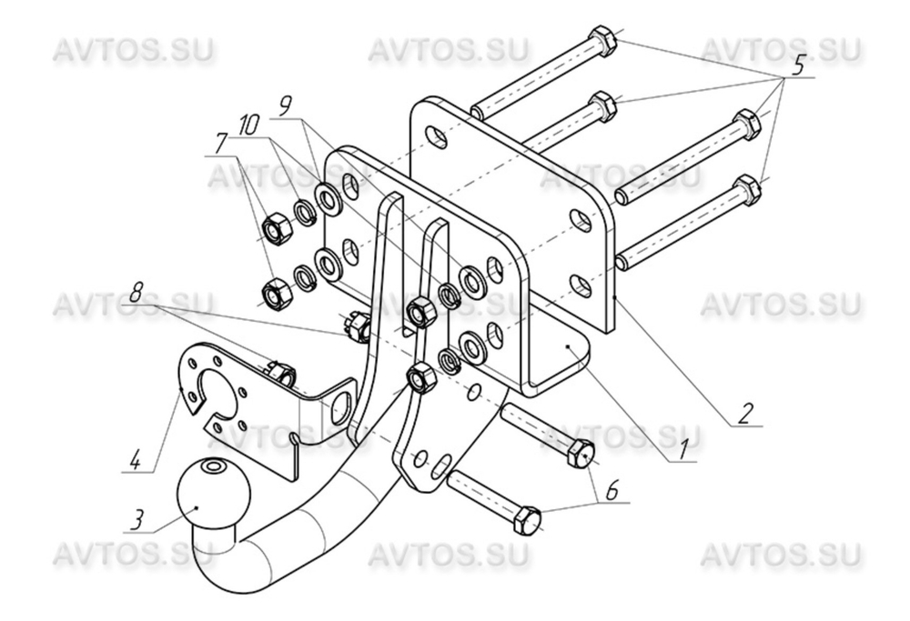 Фаркоп для Toyota Hilux 2011-2015 условно-съемное крепление шара, TY 27
