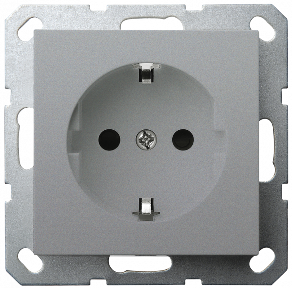 Розетка SCHUKO© с защитными шторками 16A 250V~ 2P+T, цвет Алюминий