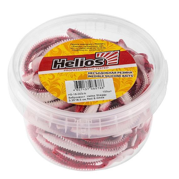 Виброхвост несъедоб. Shaggy 3,35&#39;/8,5 см Red &amp; White 100шт. (HS-16-003-N) Helios