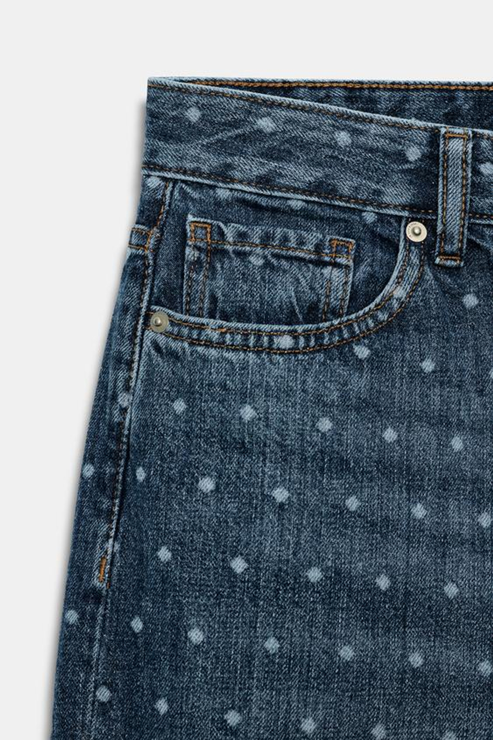 ZARA ЗАУЖЕННЫЕ ДЖИНСЫ СО СРЕДНЕЙ ПОСАДКОЙ И ПРИНТОМ В ГОРОШЕК — ZW COLLECTION, СИНИЙ