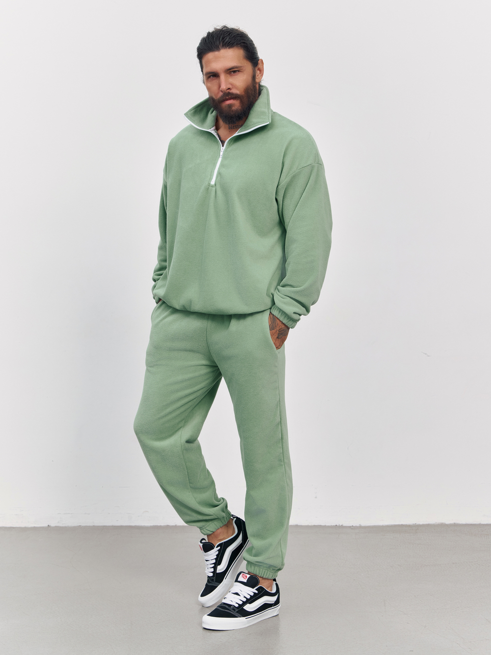 Свитшот "half zip" флисовый (зеленый)