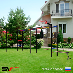 Уличная шведская стенка Sv Sport рукоход х 2 с комплектом турник прямой У55533К (Брусья/Скамья/Деревянные/Щит баскет/Кронш бокс)