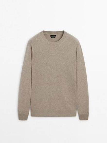 Massimo Dutti Джемпер из 100% кашемира с круглым вырезом, норка