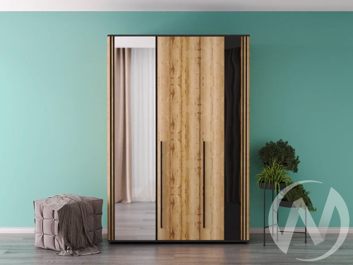 Шкаф 3х ств. сек. №10 (с зеркалом) НКМ Аэлита  (дуб вотан/черный)