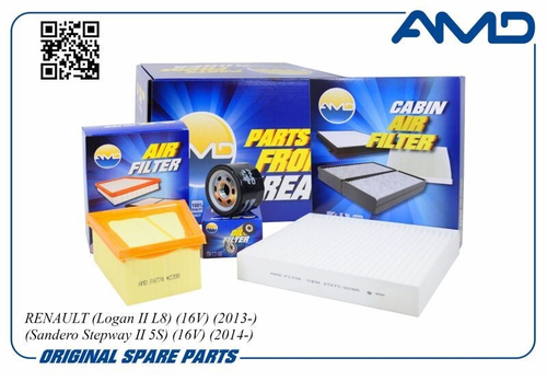 Комплект фильтров Renault Logan II Sandero II с 2013 г. 16 кл. (воздуш. + масл.+ салон.) (AMD)
