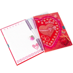 Блокнот 18,5 см * 27 см, гребень, Alingar, ламинация, глиттер, аппликация, замочек, 55 л., "Кружевное сердце", красный