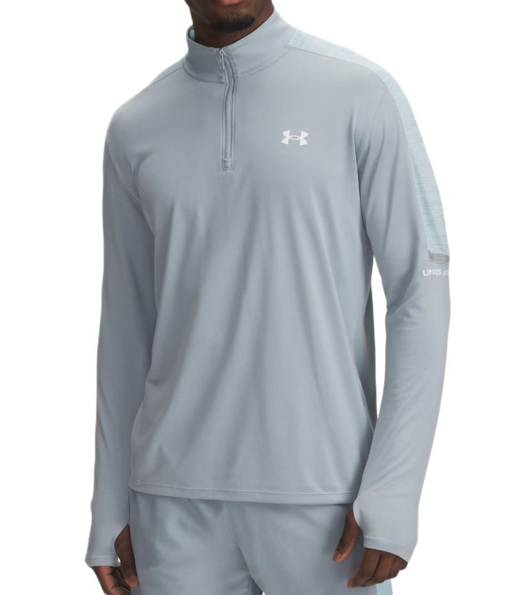 Мужская теннисная футболка с длинным рукавом Under Armour Men's Tech, молния 1/4 - синий гавани/стрим