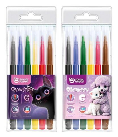 Фломастеры 6цв. классические "Микс для девочек"круглый корп. смываемые, блист. (Schoolformat)