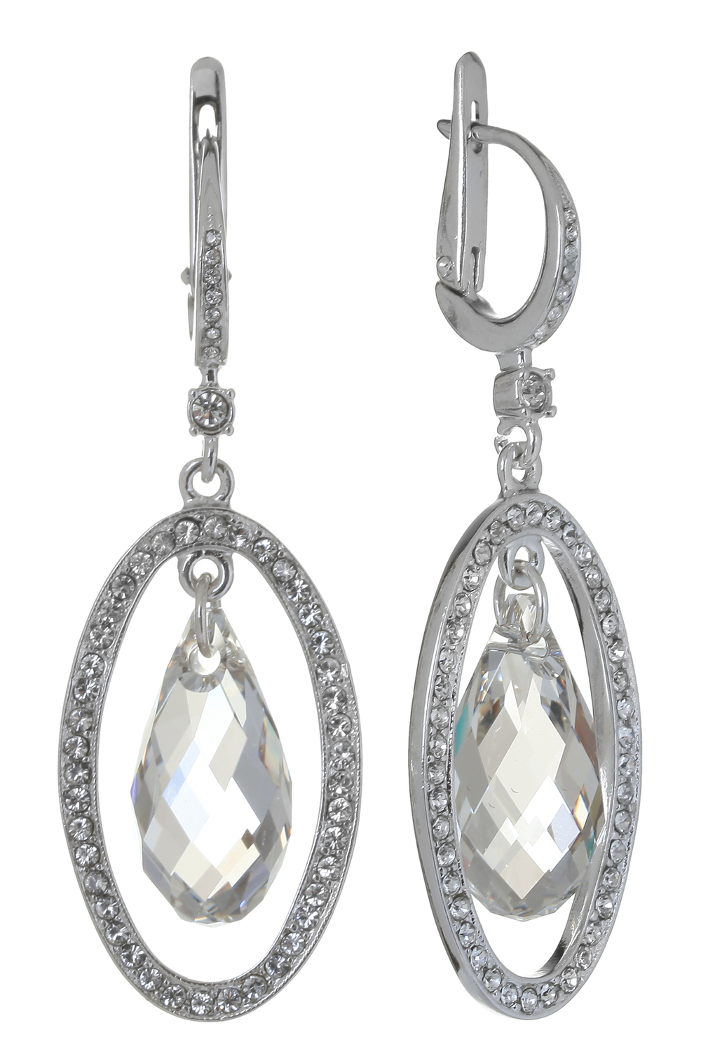 "Бринкли" серьги в родиевом покрытии из коллекции "Алмазный фонд" от Jenavi с английским замком