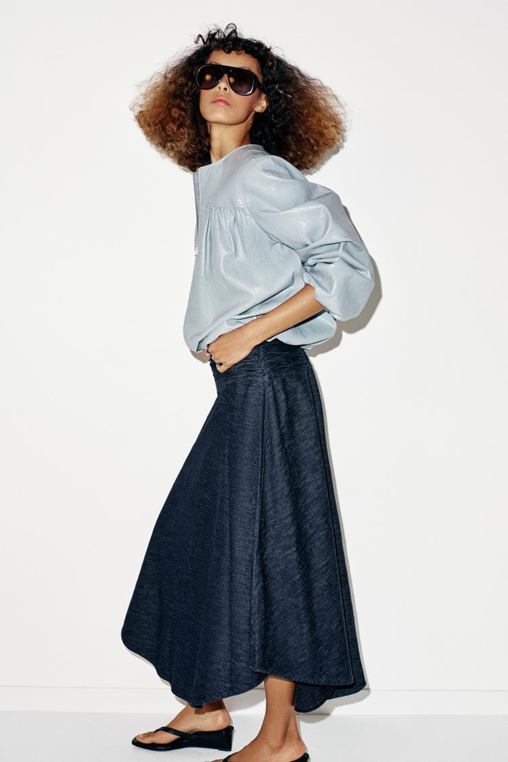 ZARA КУРТКА-БОМБЕР ИЗ ИСКУССТВЕННОЙ КОЖИ, НЕБЕСНО-ГОЛУБОЙ