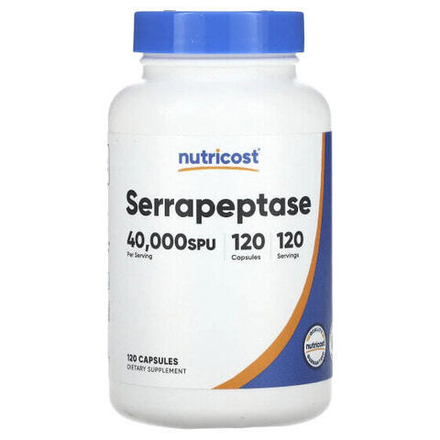 Пищеварительные ферменты Nutricost, серрапептаза, 40 000 SPU, 120 капсул