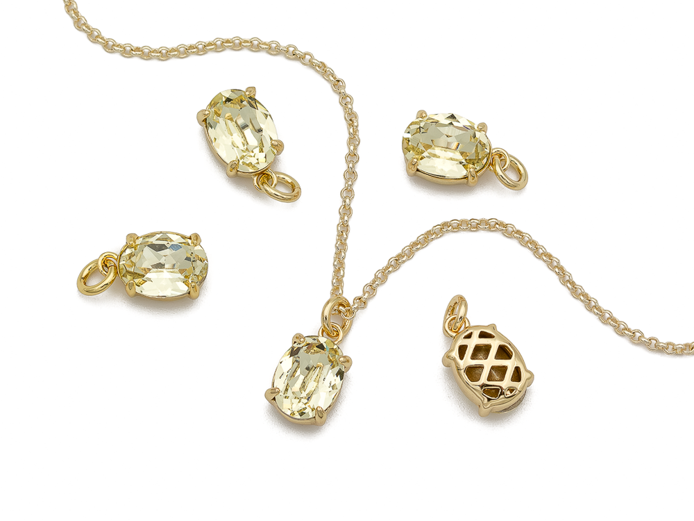 Подвеска Овальная с желтым кристаллом, 10мм