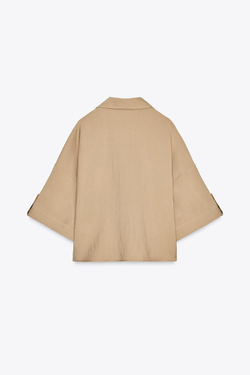 ZARA ШИРОКАЯ РУБАШКА С КОРОТКИМИ РУКАВАМИ, МЯГКИЙ КАШТАНОВЫЙ