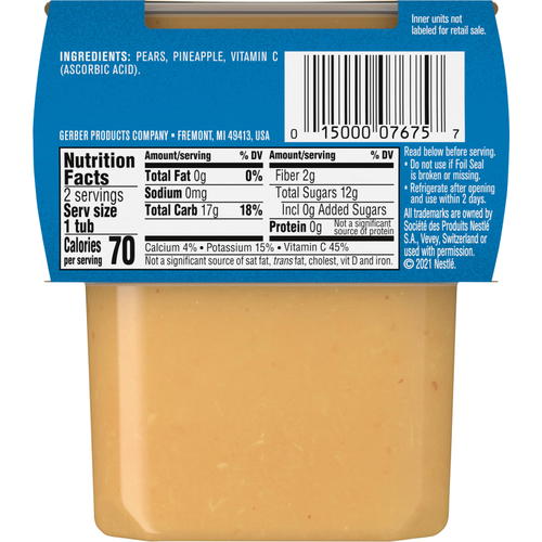 Gerber, Natural, для детей, 2nd Foods®, груша и ананас, 2 пакетика по 113 г (4 унции)