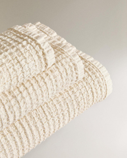 Zara Home - Полосатое вафельное банное полотенце, бежевый, 50х90 см
