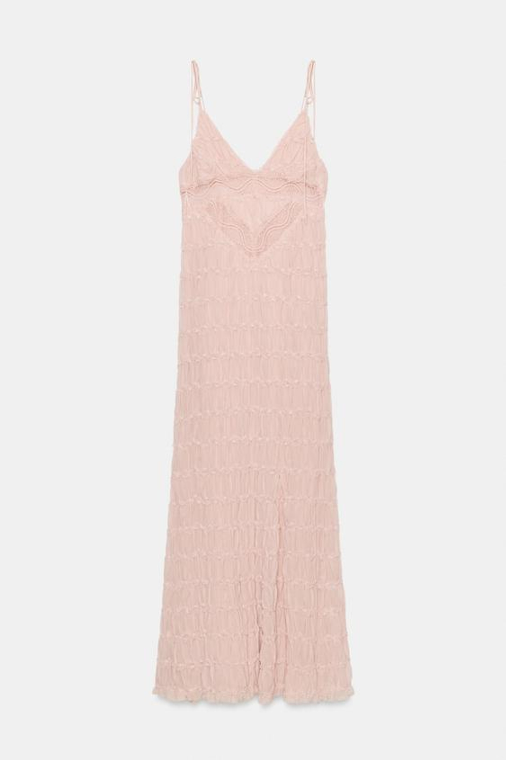 ZARA ПЛАТЬЕ В БЕЛЬЕВОМ СТИЛЕ, ПАСТЕЛЬНО-РОЗОВЫЙ