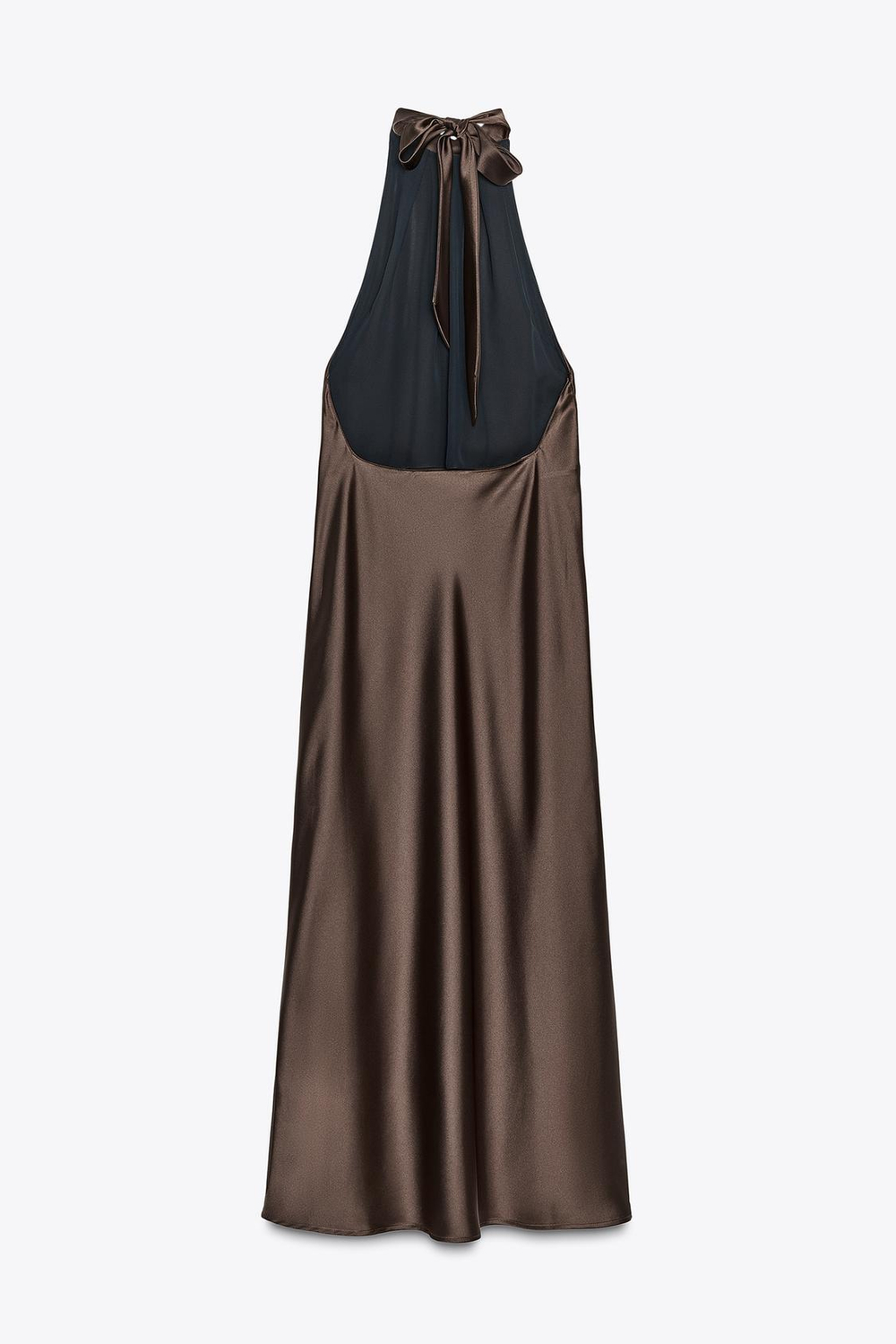 ZARA ПЛАТЬЕ МИДИ С ГОРЛОВИНОЙ ХАЛТЕР, КОРИЧНЕВЫЙ