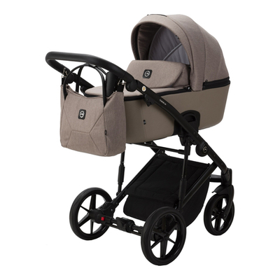 Детская универсальная коляска Adamex MOBI PS-110 (3в1) Тёмно-бежевый, тёмно-бежевая экокожа