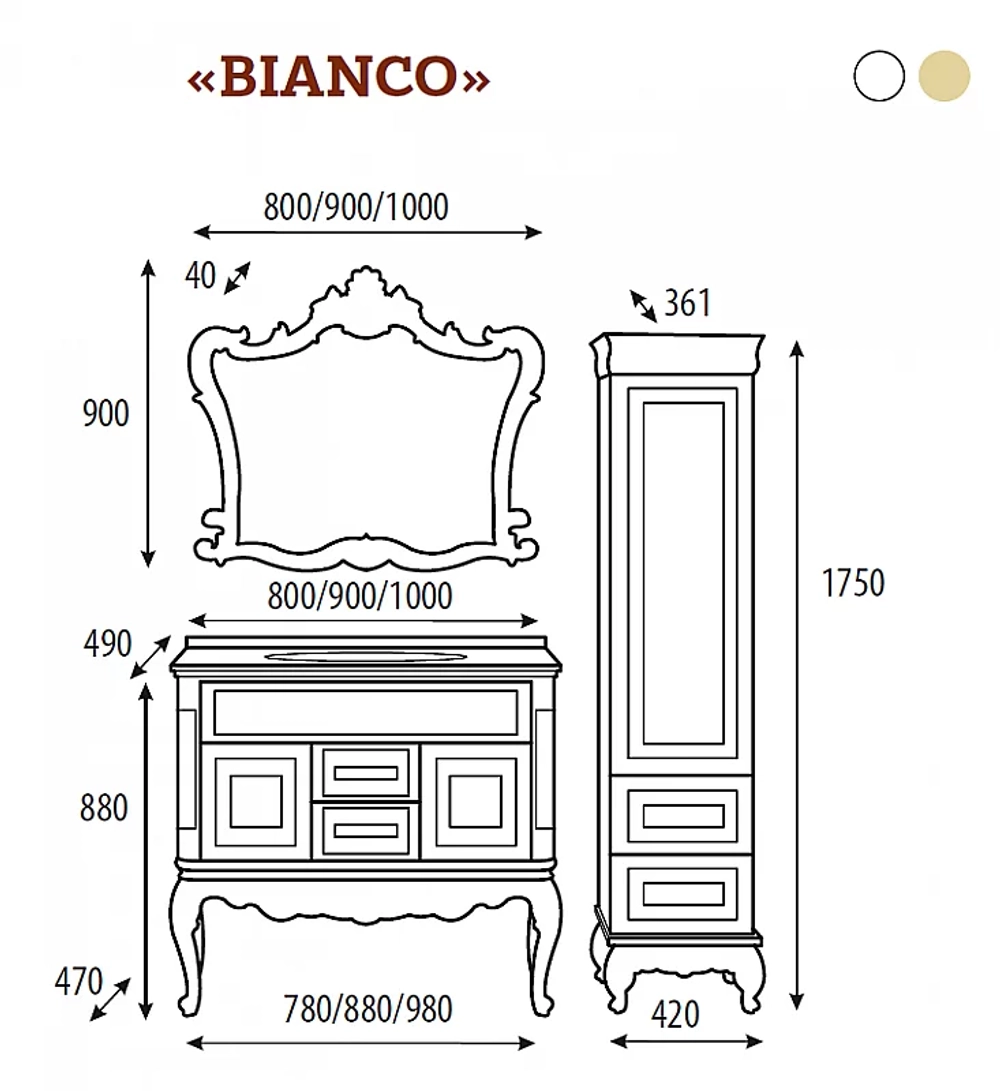 Зеркало Misty Bianco 90x90 белое сусальное золото