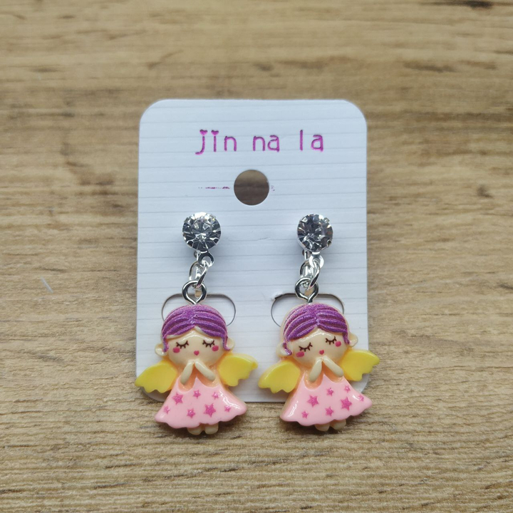 Клипсы Angel Ангелочек в нежно-розовом платье с сиреневыми волосами кристалл металл серебристый