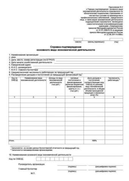 Подтверждение основного вида экономической деятельности.
