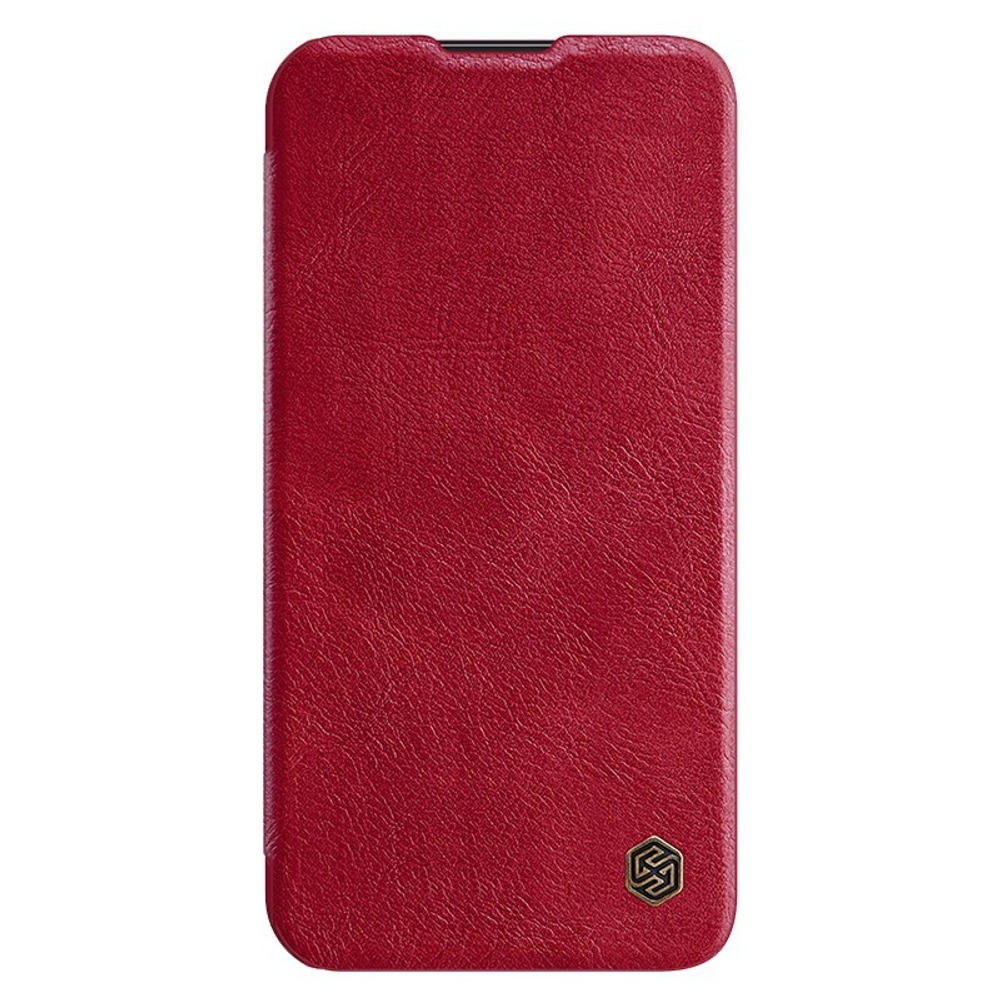 Кожаный чехол книжка красного цвета от Nillkin для Samsung Galaxy A54 5G, серия Qin Pro Leather с защитной шторкой для камеры