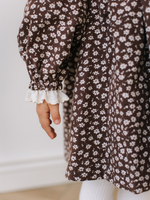 Платье с воротником в цветочек, Коричневый