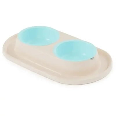 Миска для животных Мур-мяу 0,3л двойная (на подставке)(св.бежевый) (комплект 9 шт)