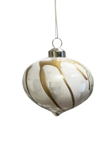 Набор стеклянных украшений Акварель 80 мм., бежевый с золотом, 9 шт., Christmas DeLuxe (13078)