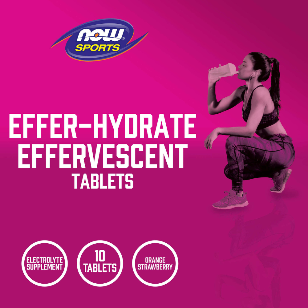 NOW Foods, Sports, Effer-Hydrate, восстановление, апельсин и клубника, 10 таблеток, 51 г (1,8 унции)
