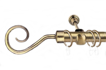 Карниз кованый для штор Зевс d25 однорядный, цвет антик