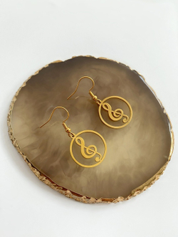 Серьги "Скрипичный ключ. Круг" золотистые