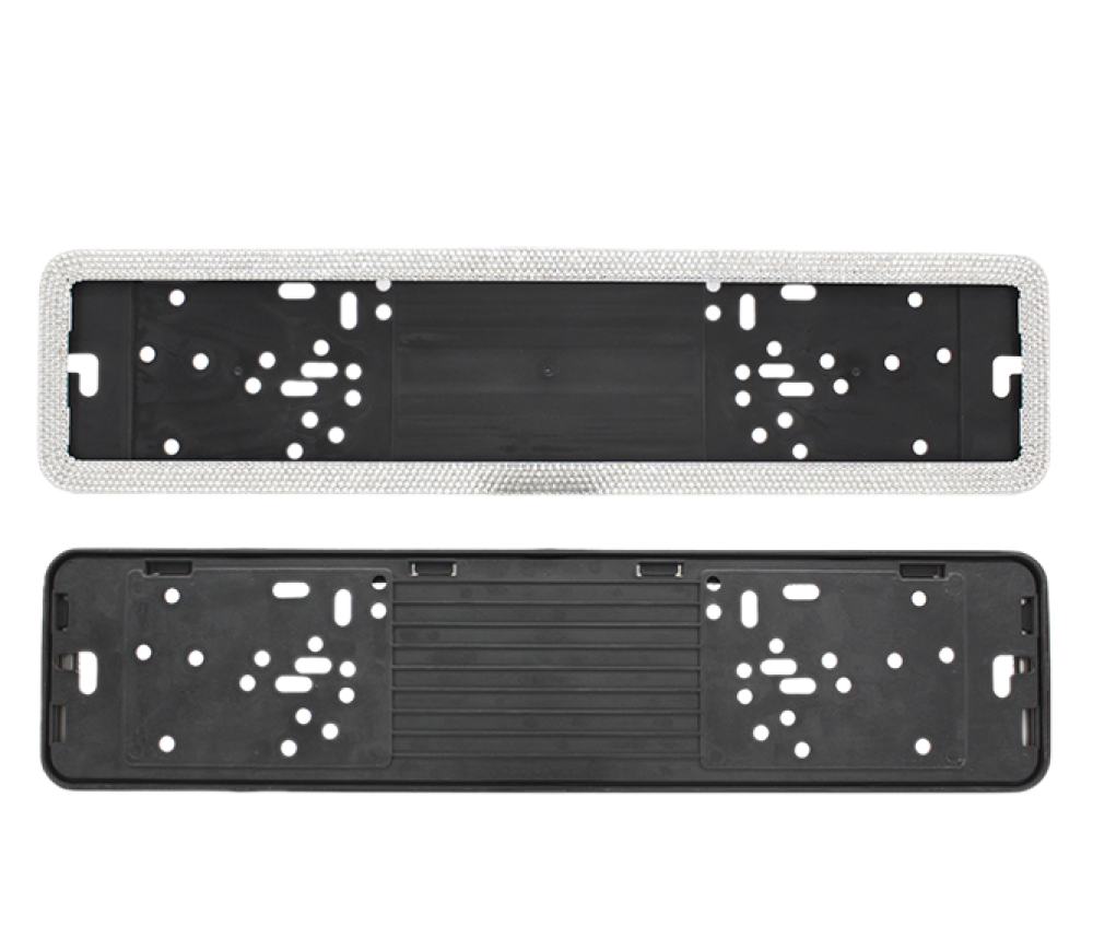 Рамка под номер пластик Черная защелка со СТРАЗАМИ - Серебро (уп2шт) RAMKA-DIAMOND-SILVER