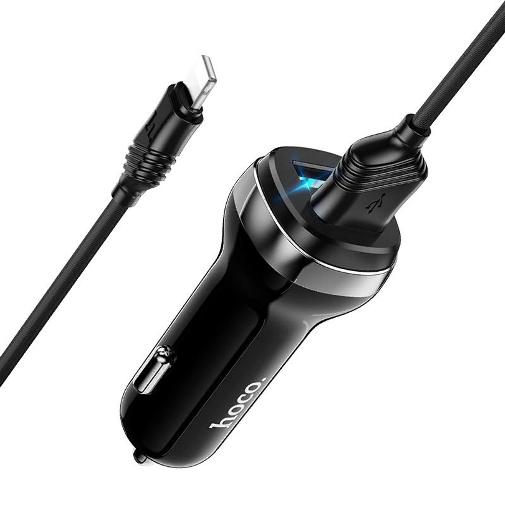 Разделитель автомобильный Hoco Z40 Superior dual port car charger с кабелем Lightning (2USB: 5V &amp; 2.4A) Черный