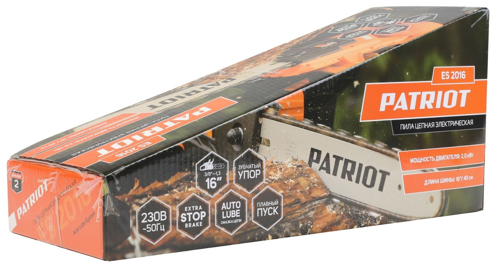 Пила цепная электрическая PATRIOT ES, 2000Вт, шаг цепи 3/8", длина шины 40см, плавный пуск