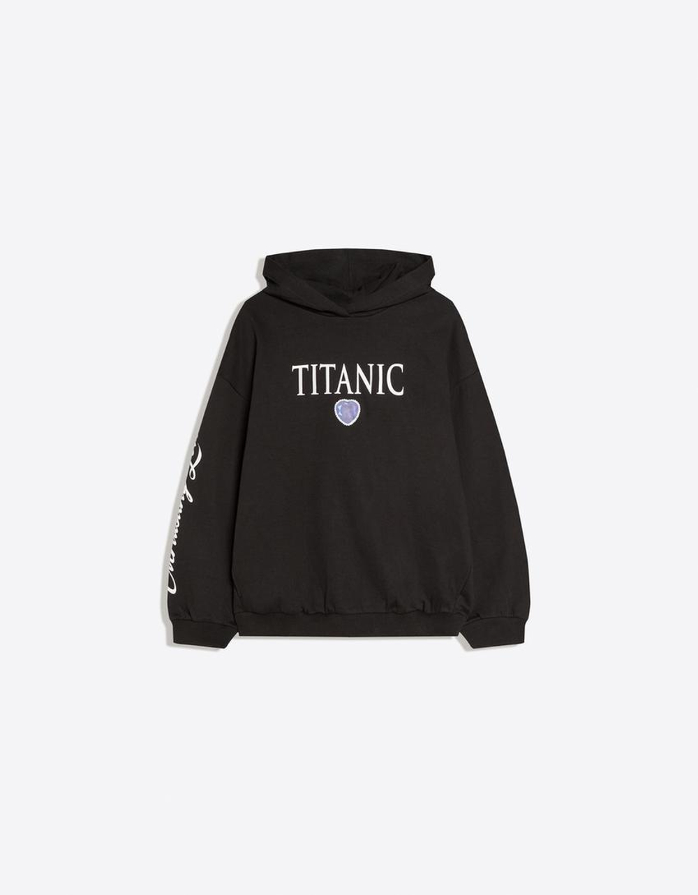 BERSHKA Толстовка с принтом «Титаник», черный