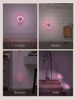 Светодиодный ночник с датчиком света LED, розовый с включением от розетки