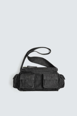 ZARA СУМКА-СЛИНГ ДЕНИМ С МНОЖЕСТВОМ КАРМАНОВ, ЧЕРНЫЙ